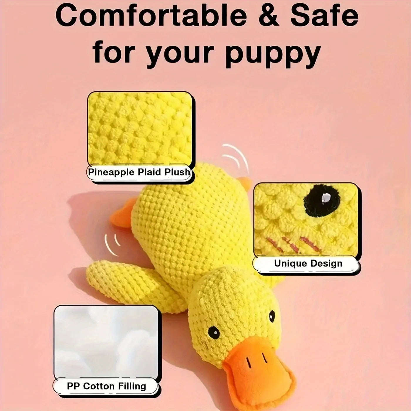 Durable Chew-Resistant Plush Duck Dog Toy,Soft Interactive Chew Proof Companion,Bright Yellow Safe Chewable Puppy Toy for Dogs