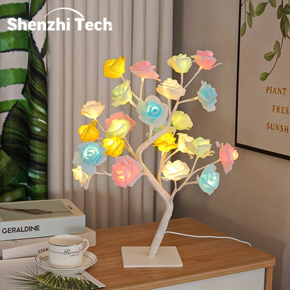 Shenzhi Tech Rose Tree LED Lamp – USB Powered Flower Night Light for Home, Desk, Christmas & Holiday Decor ✨🌹