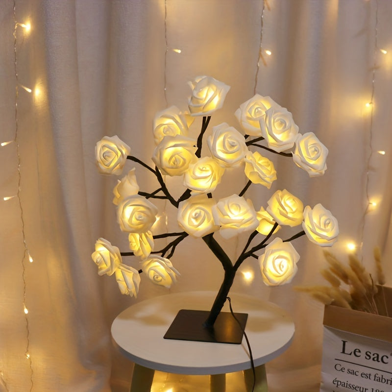 Shenzhi Tech Rose Tree LED Lamp – USB Powered Flower Night Light for Home, Desk, Christmas & Holiday Decor ✨🌹