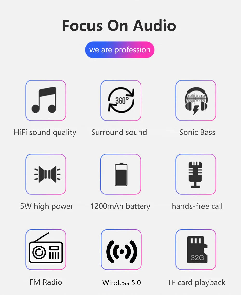 Portable Wireless Speaker Bluetooth-compatible Outdoor USB Speakers With FM Radio Receiver AUX TF MP3 Loudspeaker For Phone PC