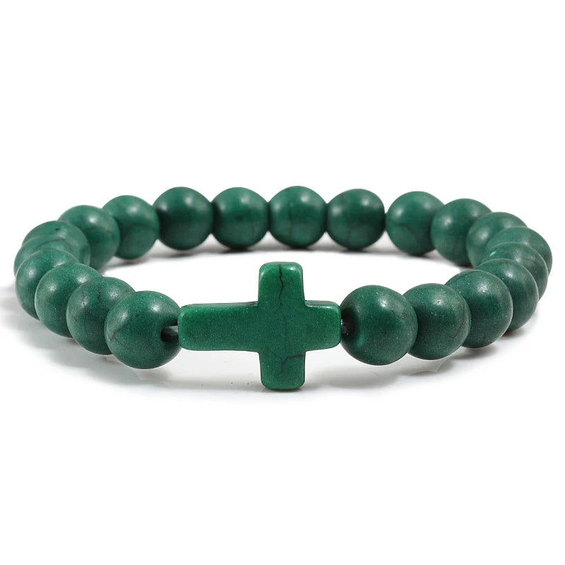 Natural Stone & Lava Bead Cross Bracelet