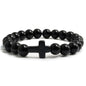 Natural Stone & Lava Bead Cross Bracelet