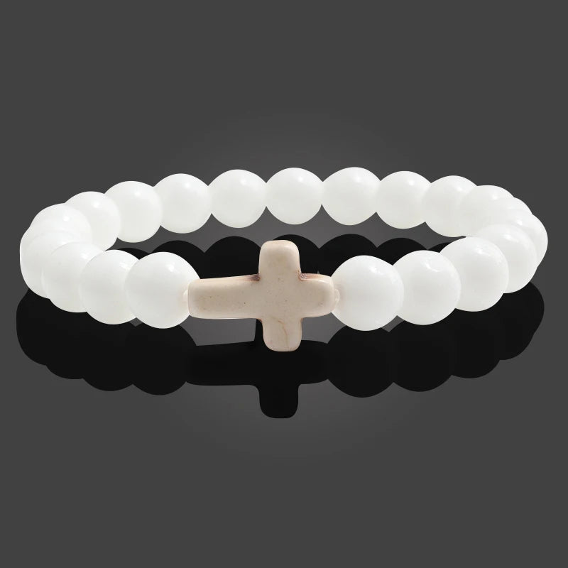 Natural Stone & Lava Bead Cross Bracelet