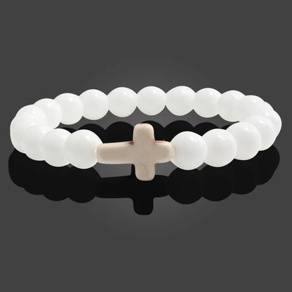Natural Stone & Lava Bead Cross Bracelet