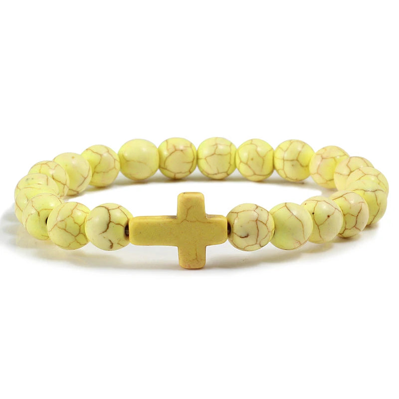 Natural Stone & Lava Bead Cross Bracelet