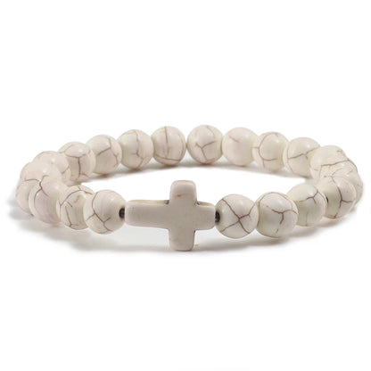 Natural Stone & Lava Bead Cross Bracelet