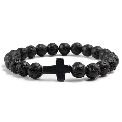 Natural Stone & Lava Bead Cross Bracelet