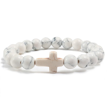 Natural Stone & Lava Bead Cross Bracelet