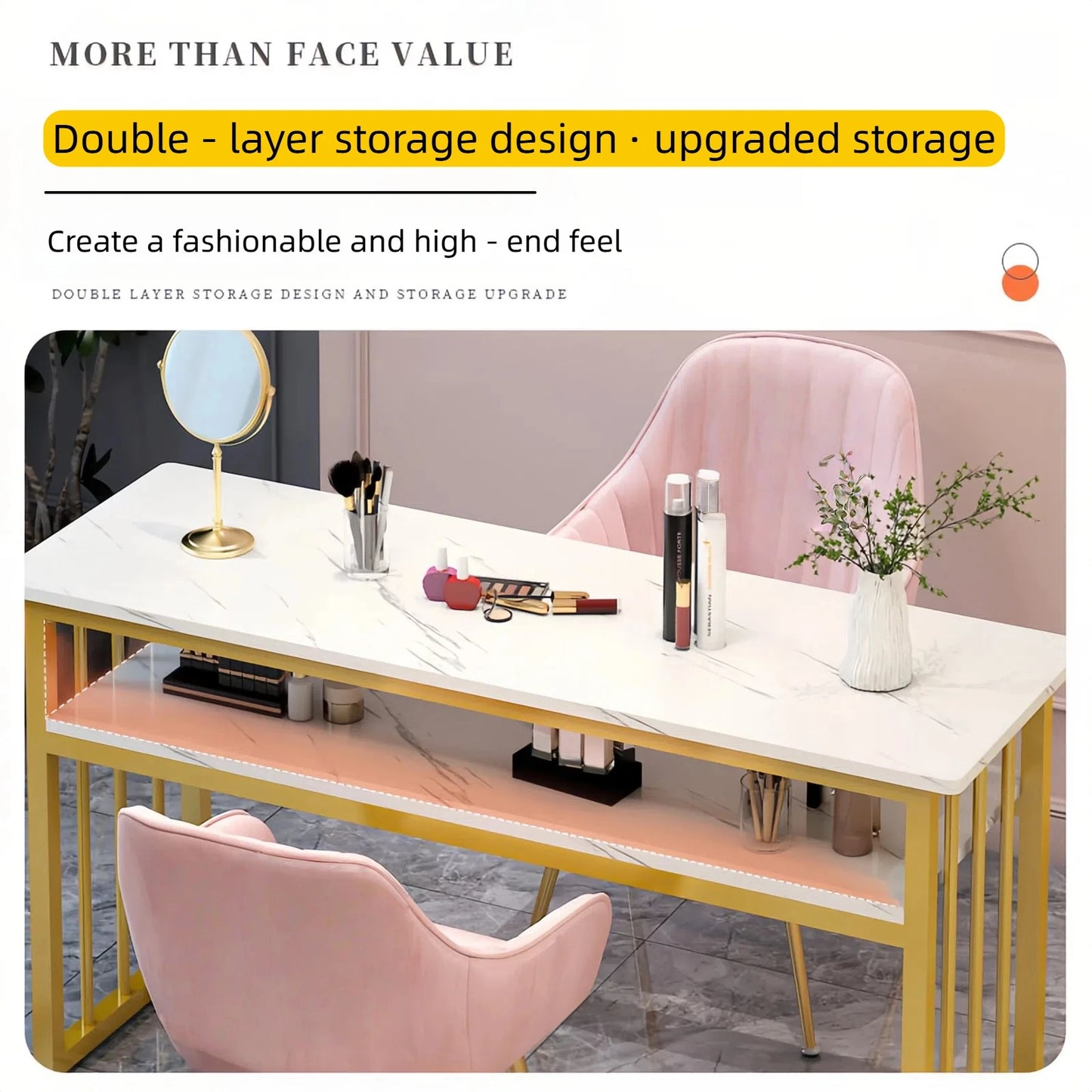 Luxury Pink Marble Foldable Nail Table – Portable Manicure Desk with LED Lamp & Dust Collector