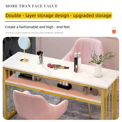 Luxury Pink Marble Foldable Nail Table – Portable Manicure Desk with LED Lamp & Dust Collector