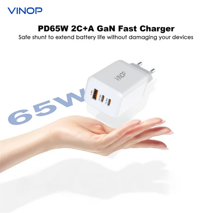 65W GaN Desktop Multi-Function Charger – Dual Type-C + USB Fast Charging Adapter for Phones & Laptops