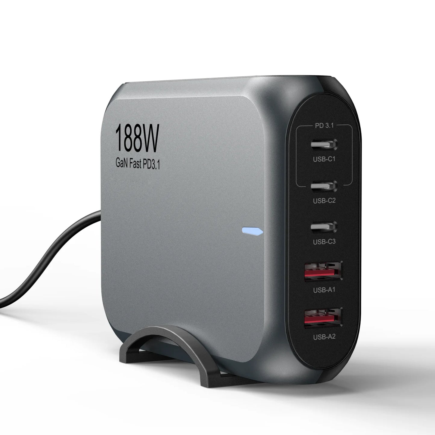 188W GaN PD3.1 Fast Desktop Charger – 5-Port Multi-Device Phone & Laptop Charging Hub