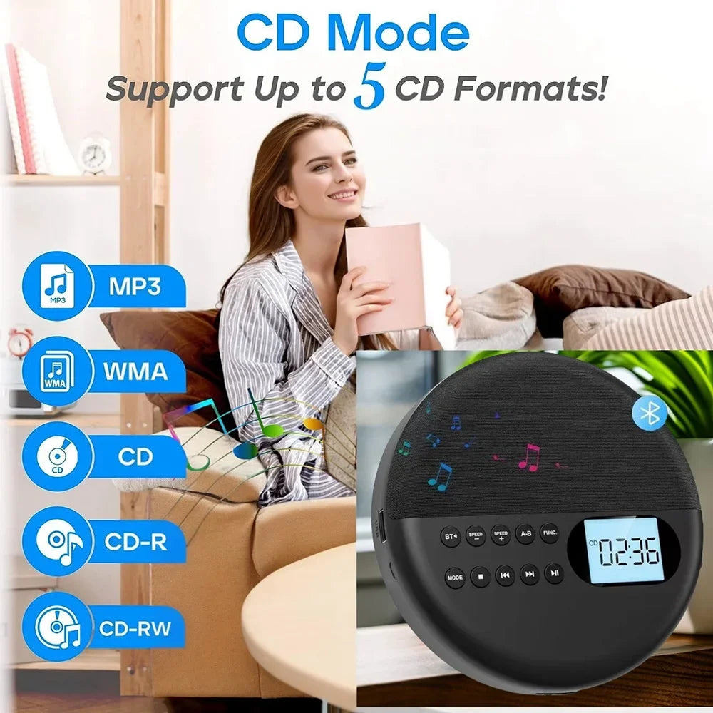 Portable Is CD Player Two-way Bluetooth 5.0 Built-in Speaker HIFI CD Music Walkman ASP Rechargeable USB Lossless Playback