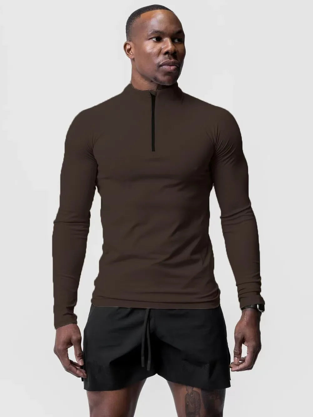 Men’s Tight Fit Gym Compression Top – High-Neck, Long Sleeve