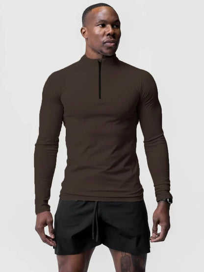 Men’s Tight Fit Gym Compression Top – High-Neck, Long Sleeve