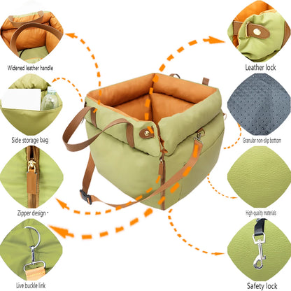 Luxury Dog Beds Faux Leather Dog Car Seat Booster Double Seats Pet Car Seat Bed with Safety Buckle Customized LOGO Pet Beds