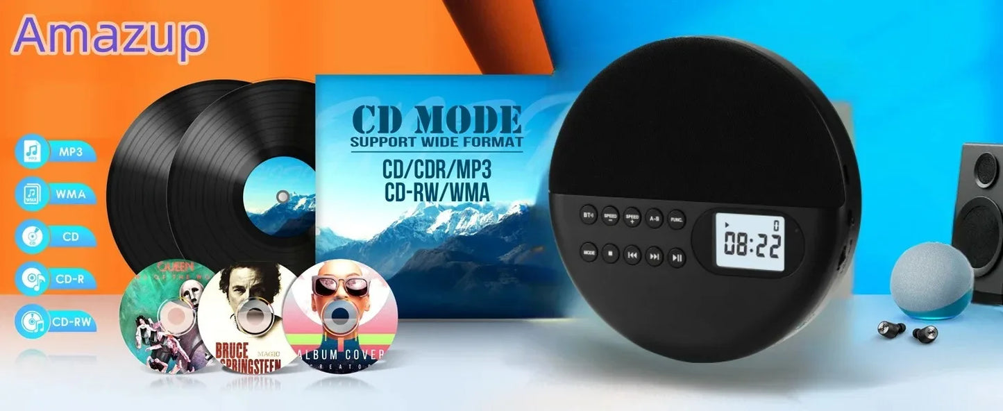 Portable Is CD Player Two-way Bluetooth 5.0 Built-in Speaker HIFI CD Music Walkman ASP Rechargeable USB Lossless Playback