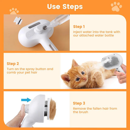 Cat Steam Brush, Pet Spray Hair Removal Comb for Shedding & Grooming, Water Brush for Cats Dogs Small Animals Long Short Haired