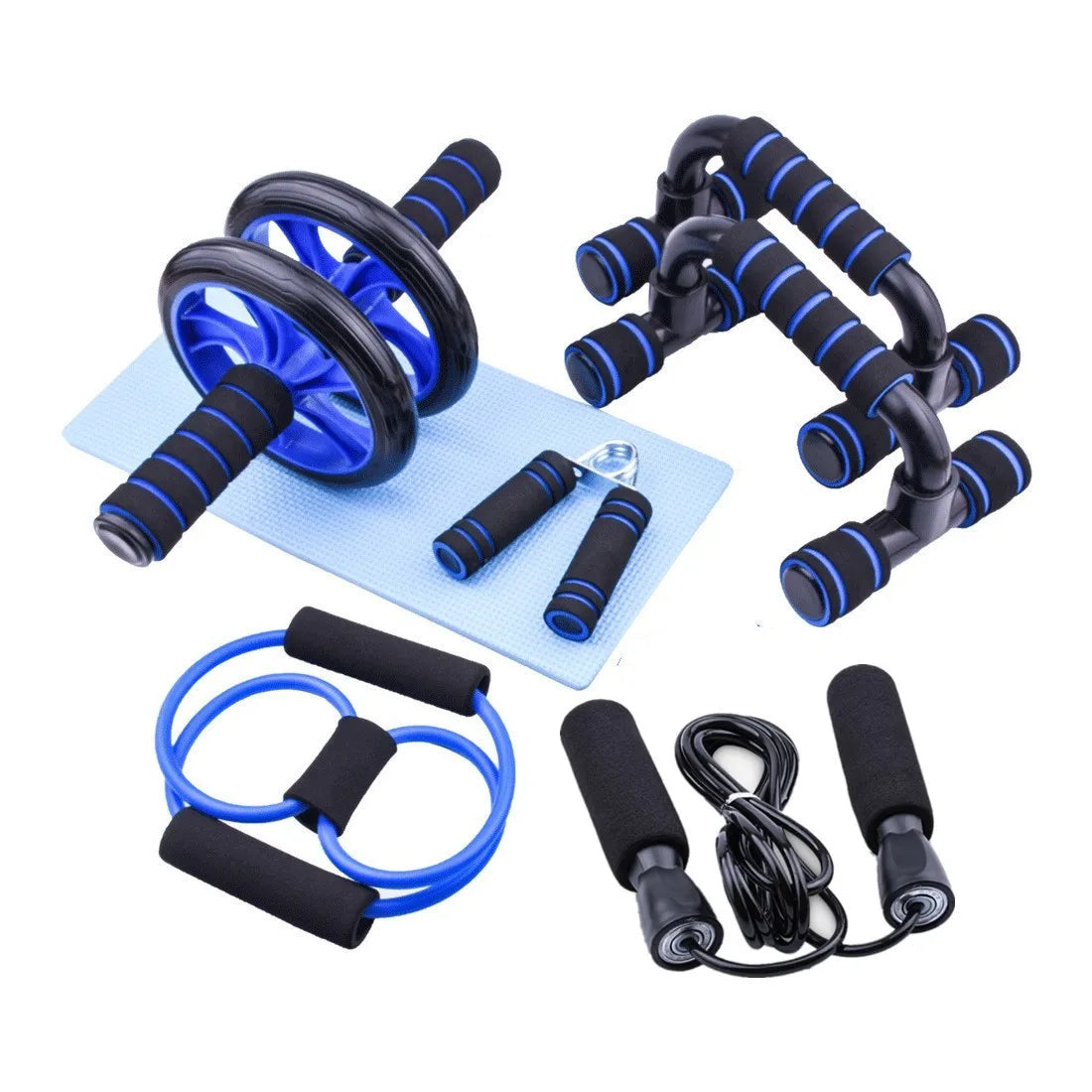 7-in-1 Home Fitness Set – Push-Up Bars, Ab Wheel, Skipping Rope, Grip Trainer & Workout Accessories 🏋️‍♂️💪