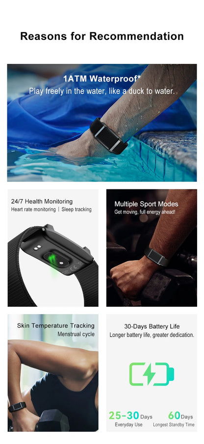 1ATM Waterproof Smart Fitness Bracelet – Heart Rate, Sleep & Step Tracker