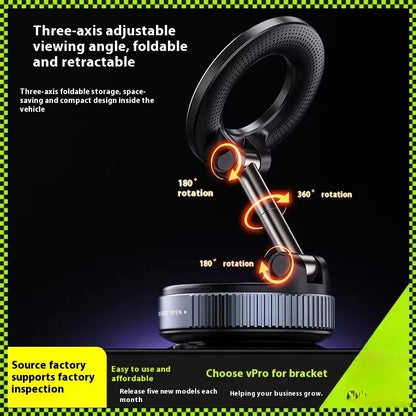 Foldable Double-Sided Magnetic Bracket with Suction – Easy Install & Retractable Design