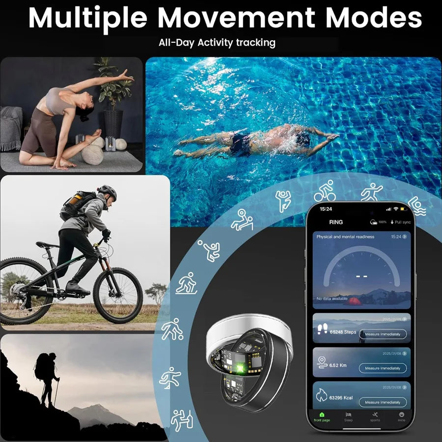Smart Fitness Ring – Heart Rate, SpO₂, BP & Sleep Tracking for Men & Women