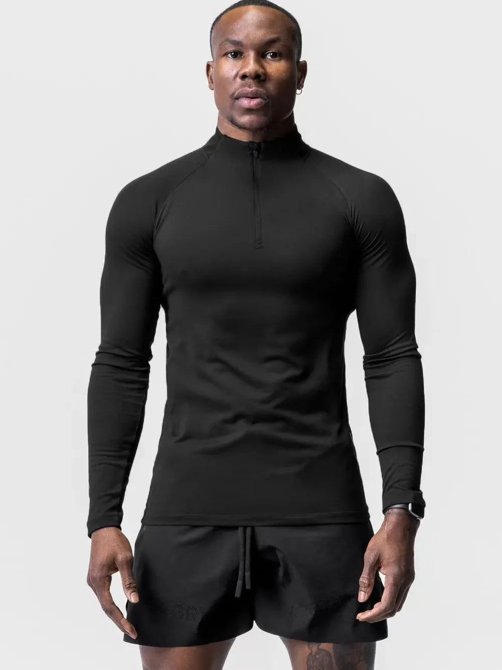 Men’s Tight Fit Gym Compression Top – High-Neck, Long Sleeve
