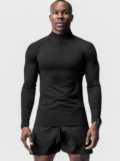 Men’s Tight Fit Gym Compression Top – High-Neck, Long Sleeve