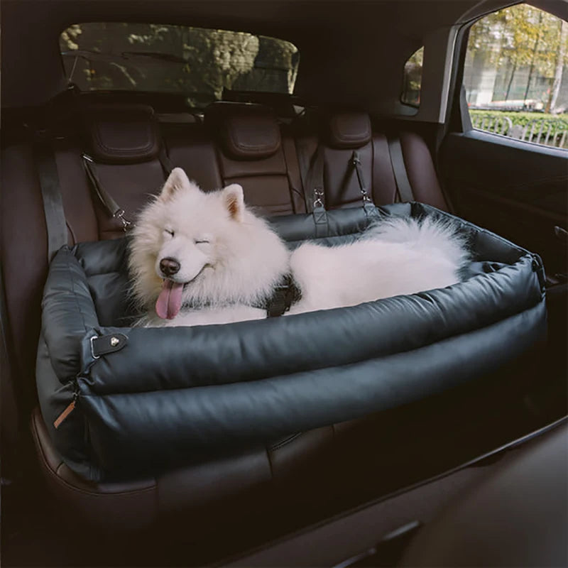 Luxury Dog Beds Faux Leather Dog Car Seat Booster Double Seats Pet Car Seat Bed with Safety Buckle Customized LOGO Pet Beds