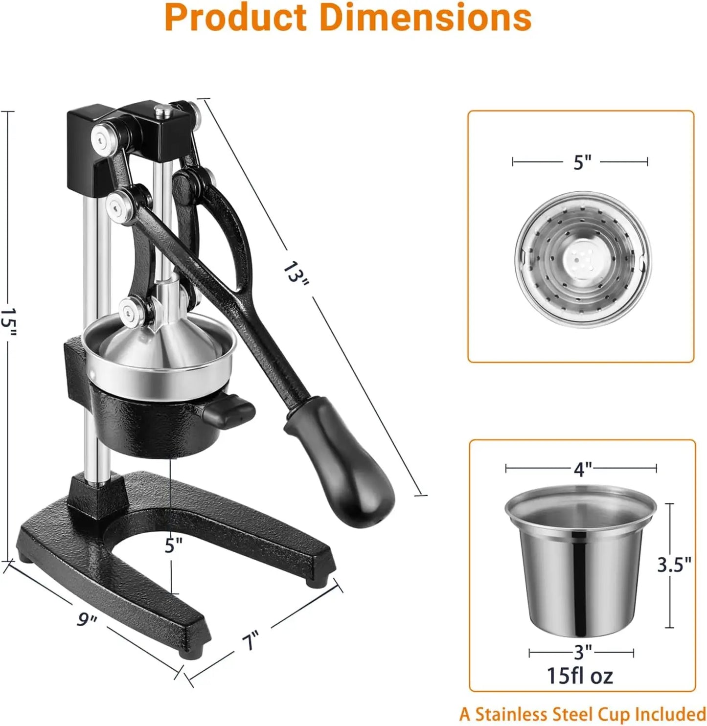 Cast-Iron Hand-Press Juicer for Citrus Fruits