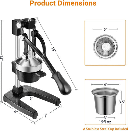 Cast-Iron Hand-Press Juicer for Citrus Fruits