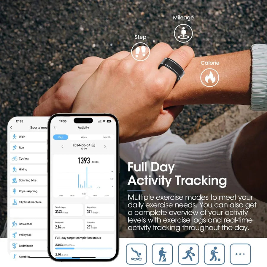 Smart Fitness Ring – Heart Rate, SpO₂, BP & Sleep Tracking for Men & Women
