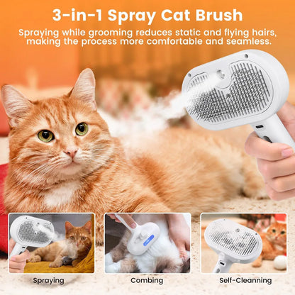 Cat Steam Brush, Pet Spray Hair Removal Comb for Shedding & Grooming, Water Brush for Cats Dogs Small Animals Long Short Haired