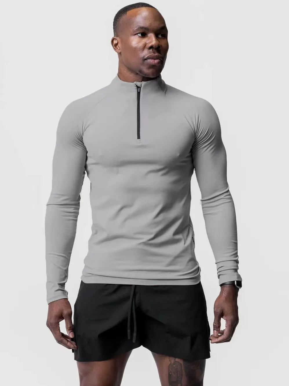 Men’s Tight Fit Gym Compression Top – High-Neck, Long Sleeve