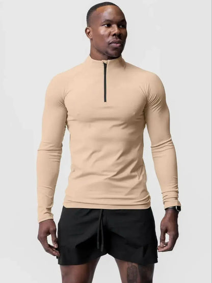Men’s Tight Fit Gym Compression Top – High-Neck, Long Sleeve