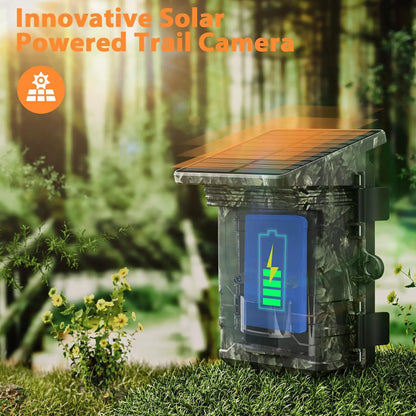 30MP 2K Solar Panel Hunting Camera Infrared Night Vision Monitoring Wildlife Trap Trail Camera Video Photo Recorder Cam