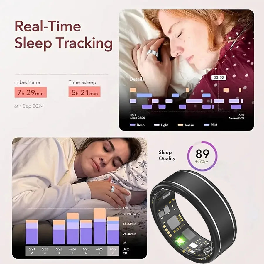 Smart Fitness Ring – Heart Rate, SpO₂, BP & Sleep Tracking for Men & Women