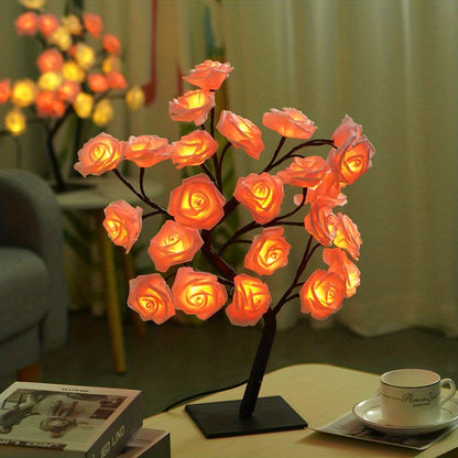 Shenzhi Tech Rose Tree LED Lamp – USB Powered Flower Night Light for Home, Desk, Christmas & Holiday Decor ✨🌹